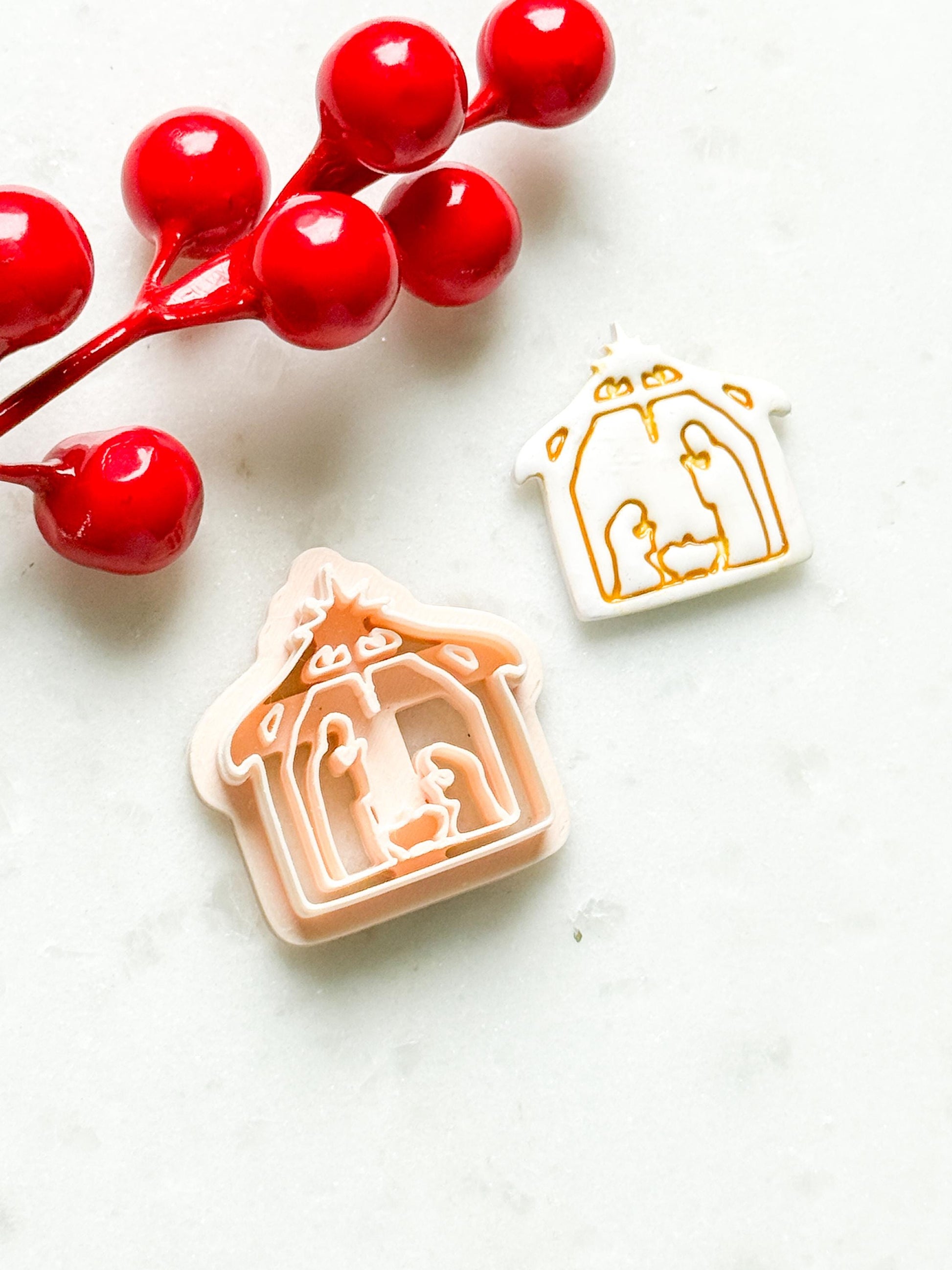 Nativity Scene Polymer Clay Cutter – Holy Family Jesus Ornament