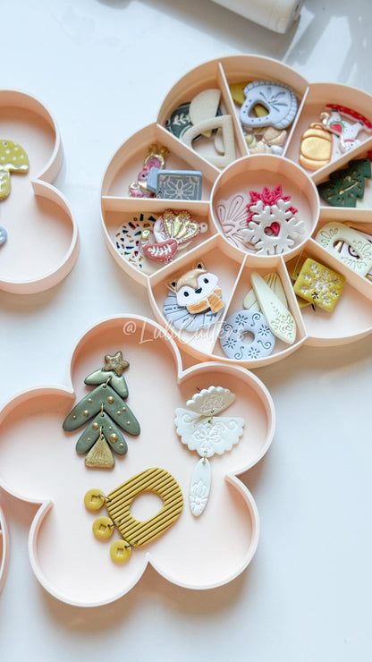 Flower Sectioned Jewelry Tray – Organizer with Compartments for Clay Cutters & Earrings