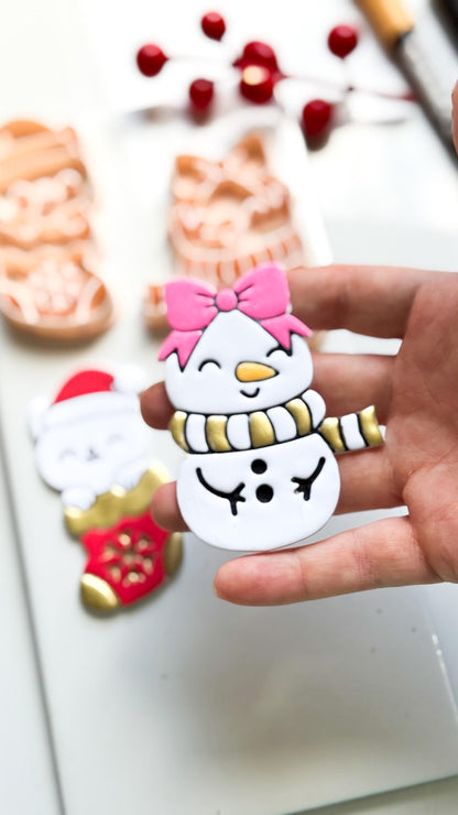 Cat in Stocking & Snowgirl Holiday Ornament Clay Cutter Set: Christmas Designs - Christmas tree decoration