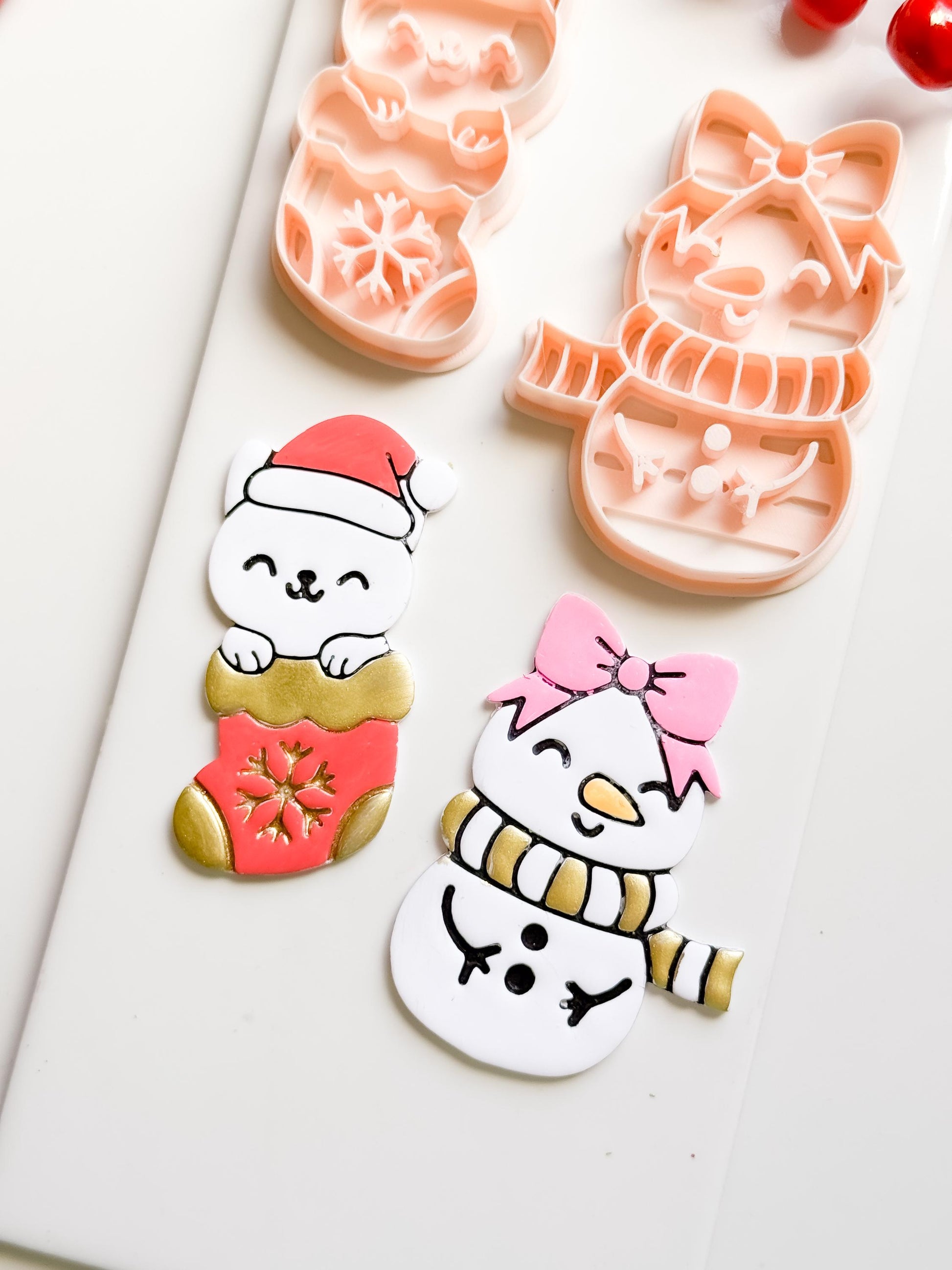 Cat in Stocking & Snowgirl Holiday Ornament Clay Cutter Set: Christmas Designs - Christmas tree decoration