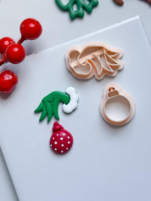 Grinch Hand with Ornament Clay Cutter: Christmas Earring Cutter for Polymer Clay