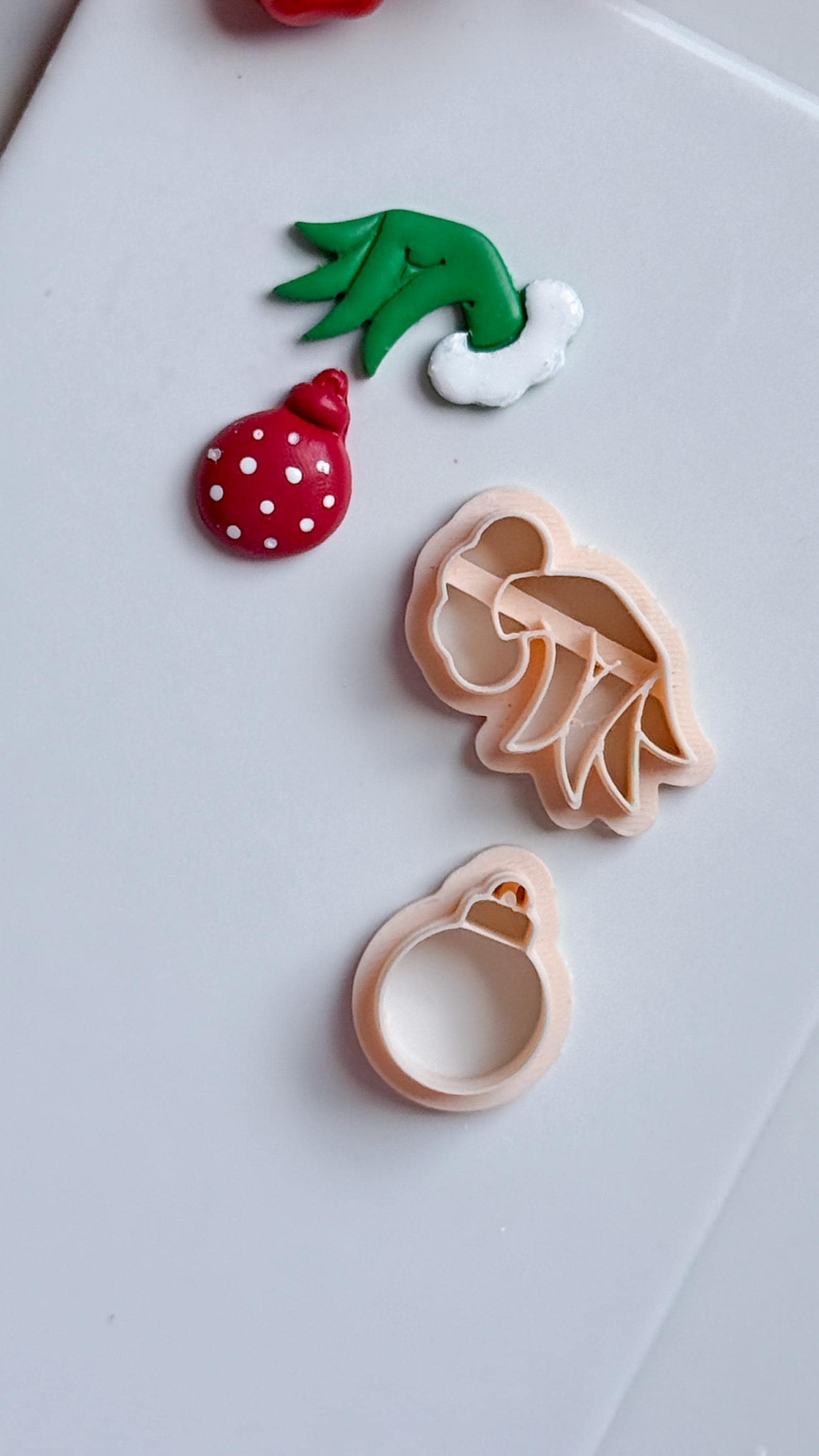 Grinch Hand with Ornament Clay Cutter: Christmas Earring Cutter for Polymer Clay