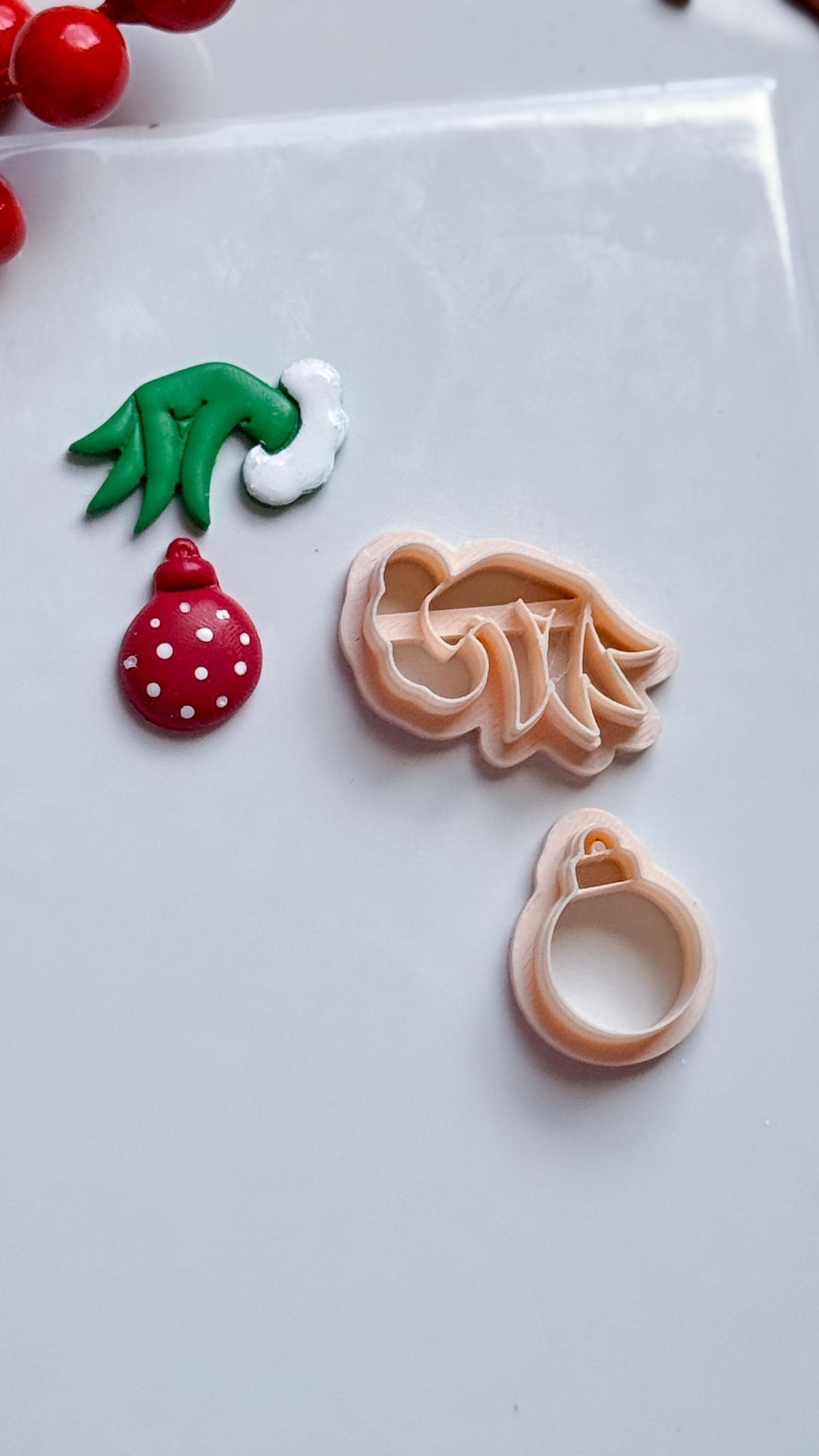 Grinch Hand with Ornament Clay Cutter: Christmas Earring Cutter for Polymer Clay