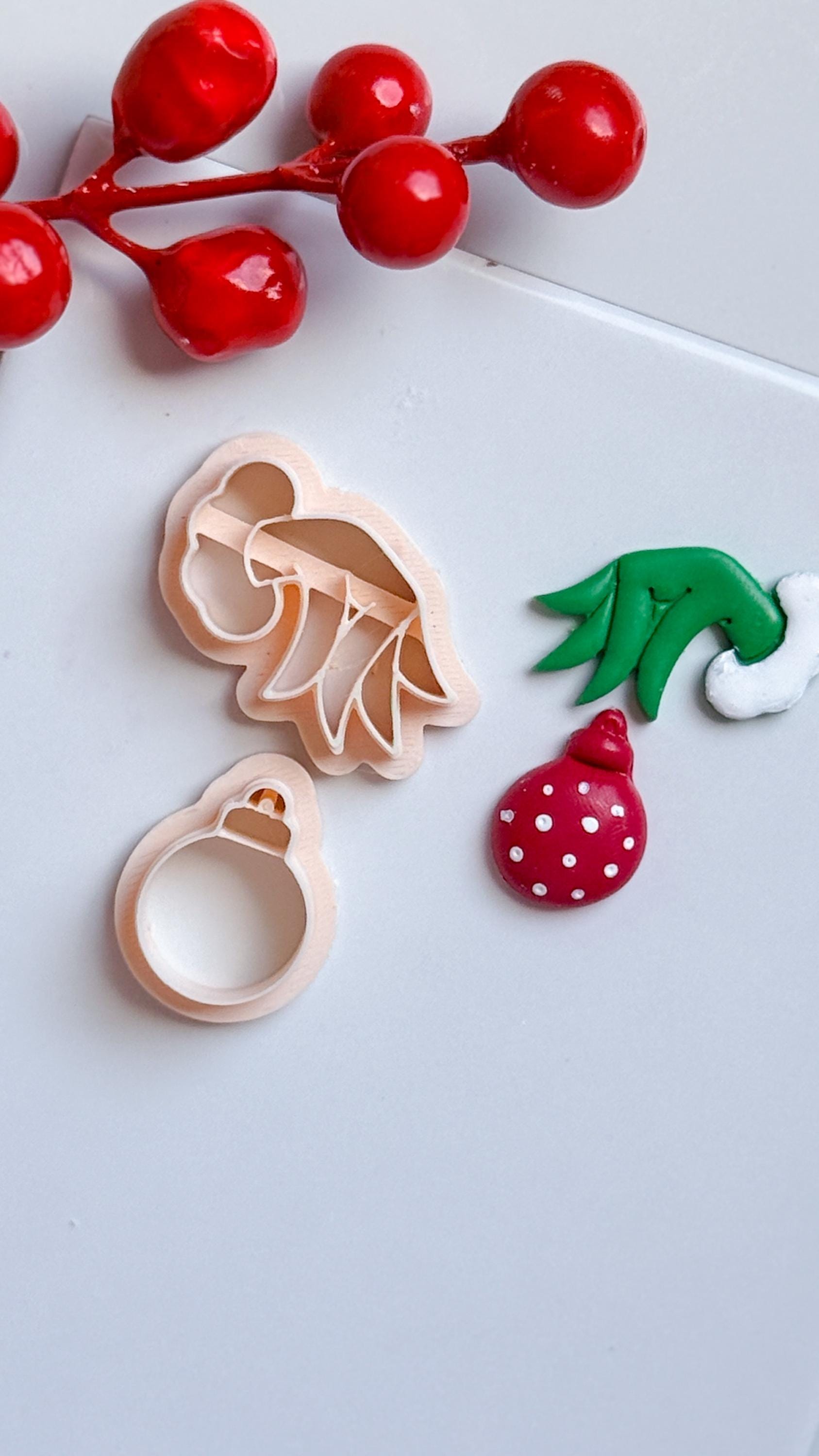Grinch Hand with Ornament Clay Cutter: Christmas Earring Cutter for Polymer Clay