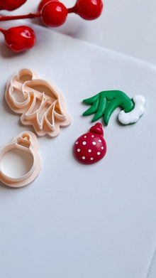 Grinch Hand with Ornament Clay Cutter: Christmas Earring Cutter for Polymer Clay