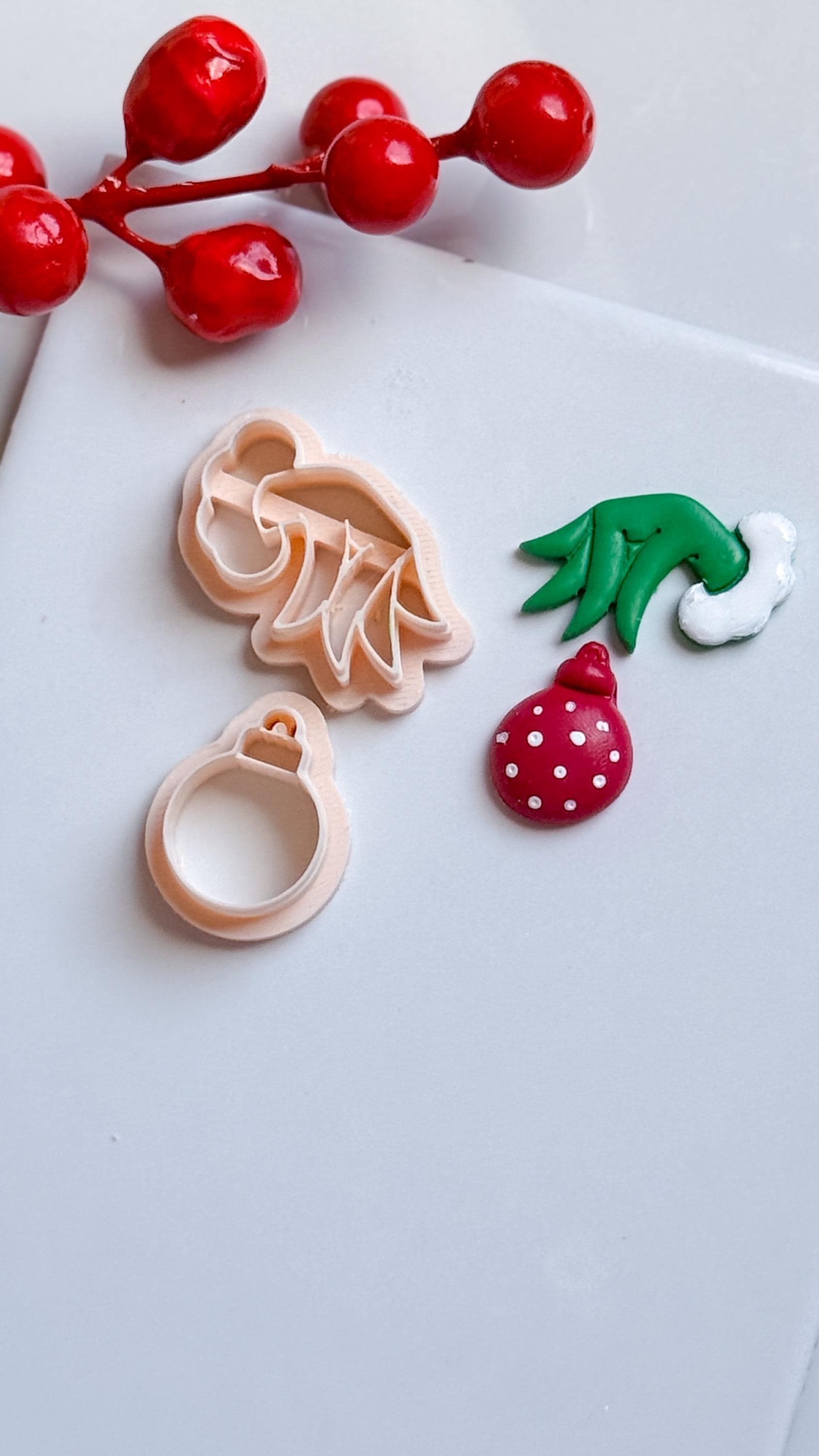 Grinch Hand with Ornament Clay Cutter: Christmas Earring Cutter for Polymer Clay