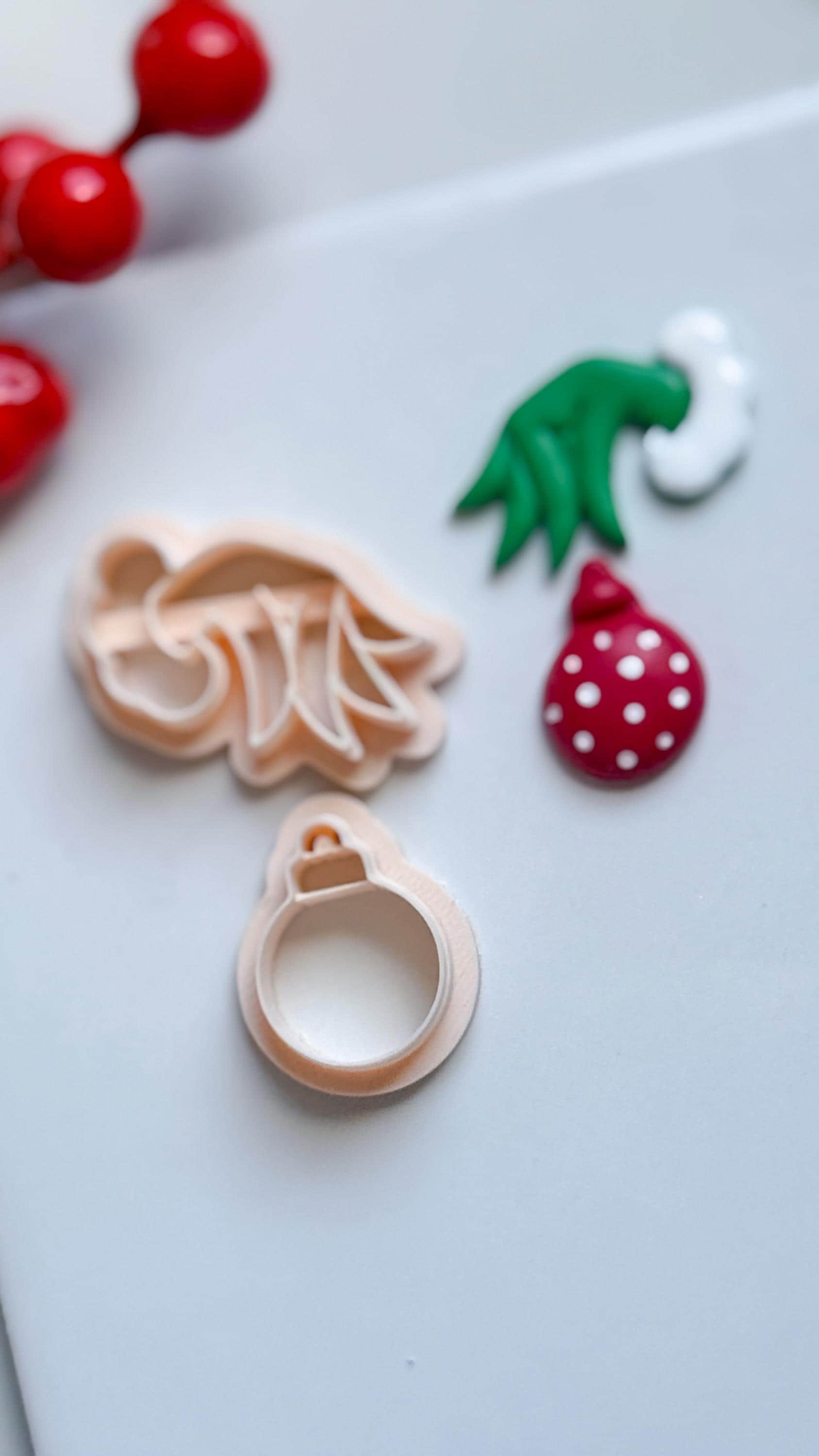 Grinch Hand with Ornament Clay Cutter: Christmas Earring Cutter for Polymer Clay