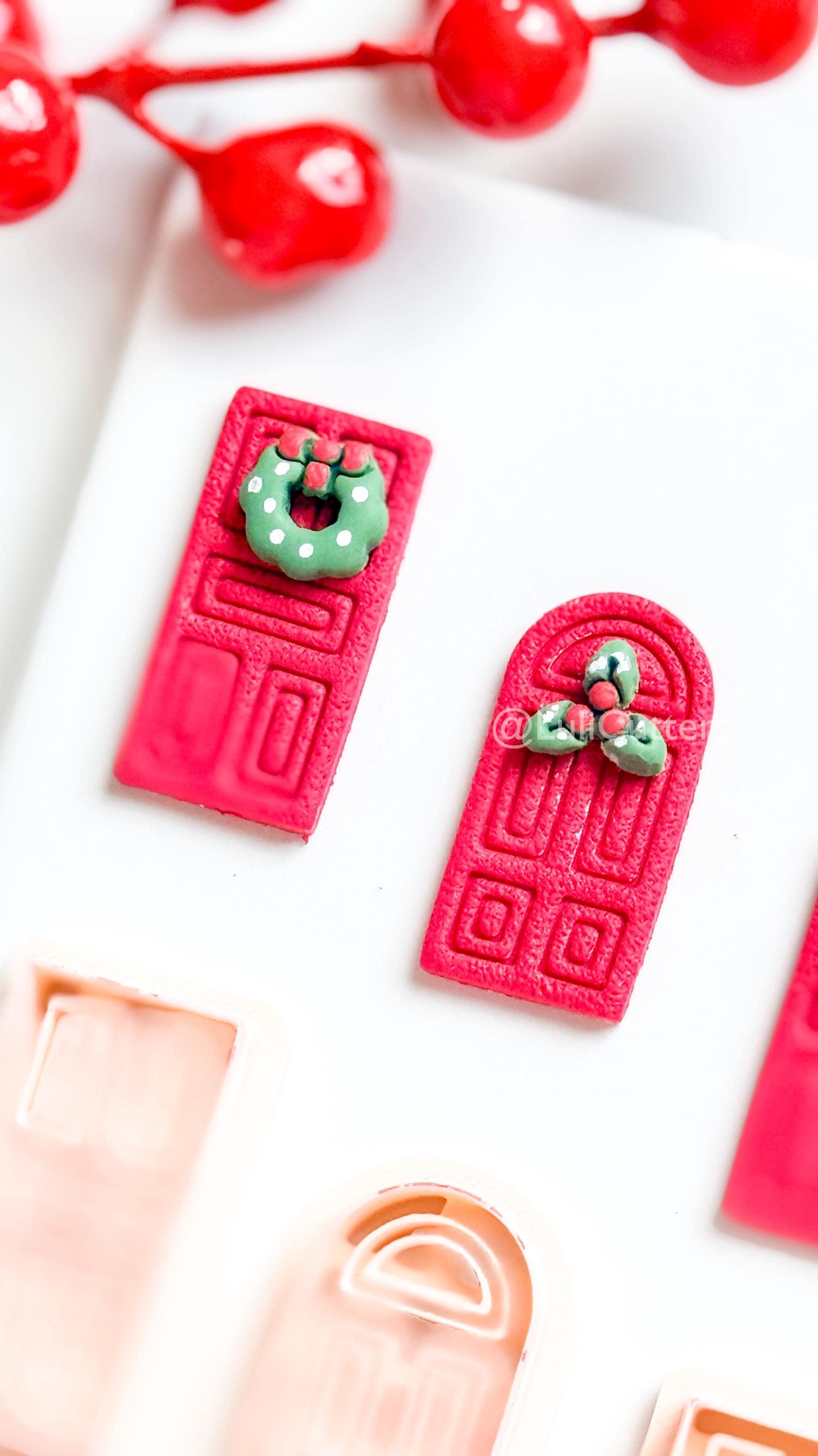 Christmas Door Clay Cutter Set – 4 Festive Door Shapes + Wreath & Holly Toppers