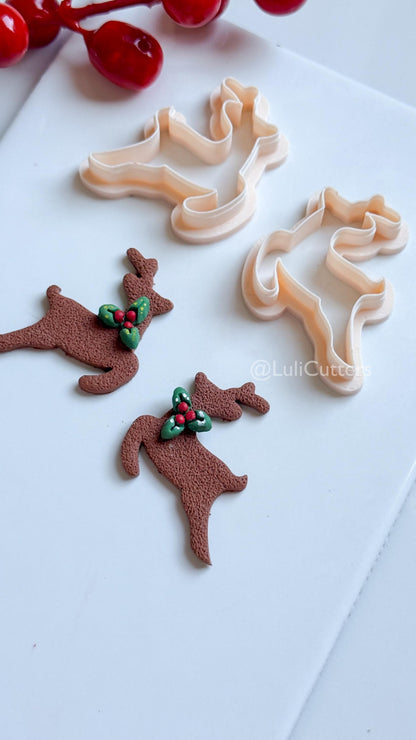 Leaping Reindeer Clay Cutter – Christmas Deer Silhouette Polymer Clay Earring & Charm Tool