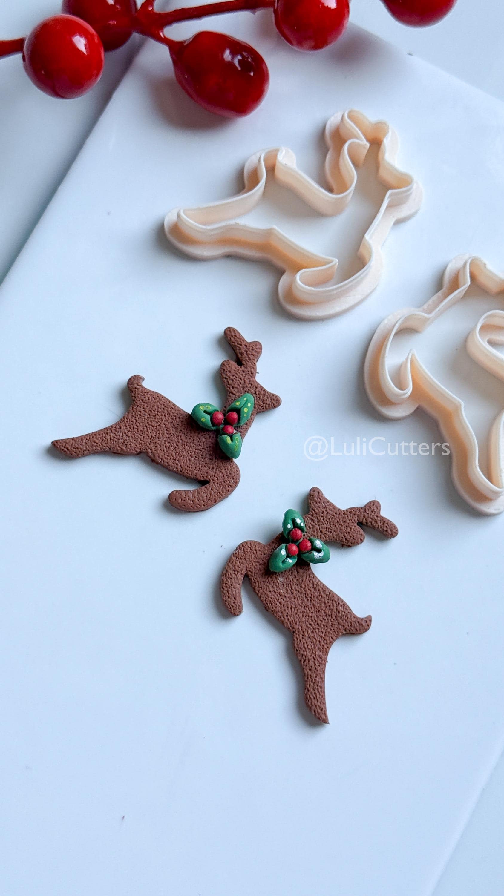 Leaping Reindeer Clay Cutter – Christmas Deer Silhouette Polymer Clay Earring & Charm Tool