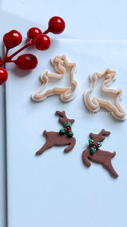 Leaping Reindeer Clay Cutter – Christmas Deer Silhouette Polymer Clay Earring & Charm Tool