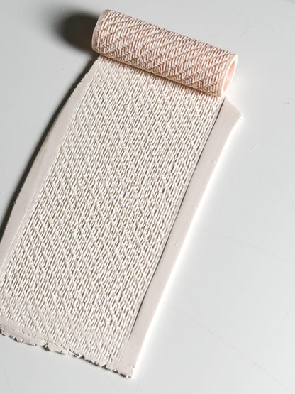 Diagonal Rib Stitch Texture Roller for Polymer Clay – Knit Pattern Emboss Rolling Pin