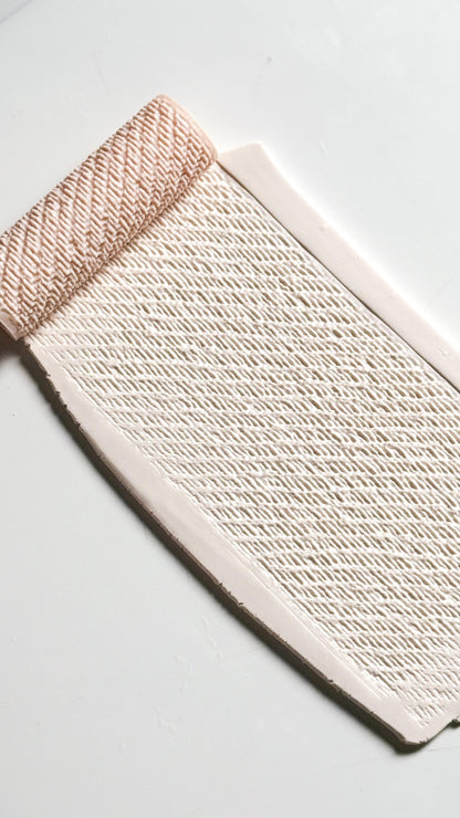 Diagonal Rib Stitch Texture Roller for Polymer Clay – Knit Pattern Emboss Rolling Pin