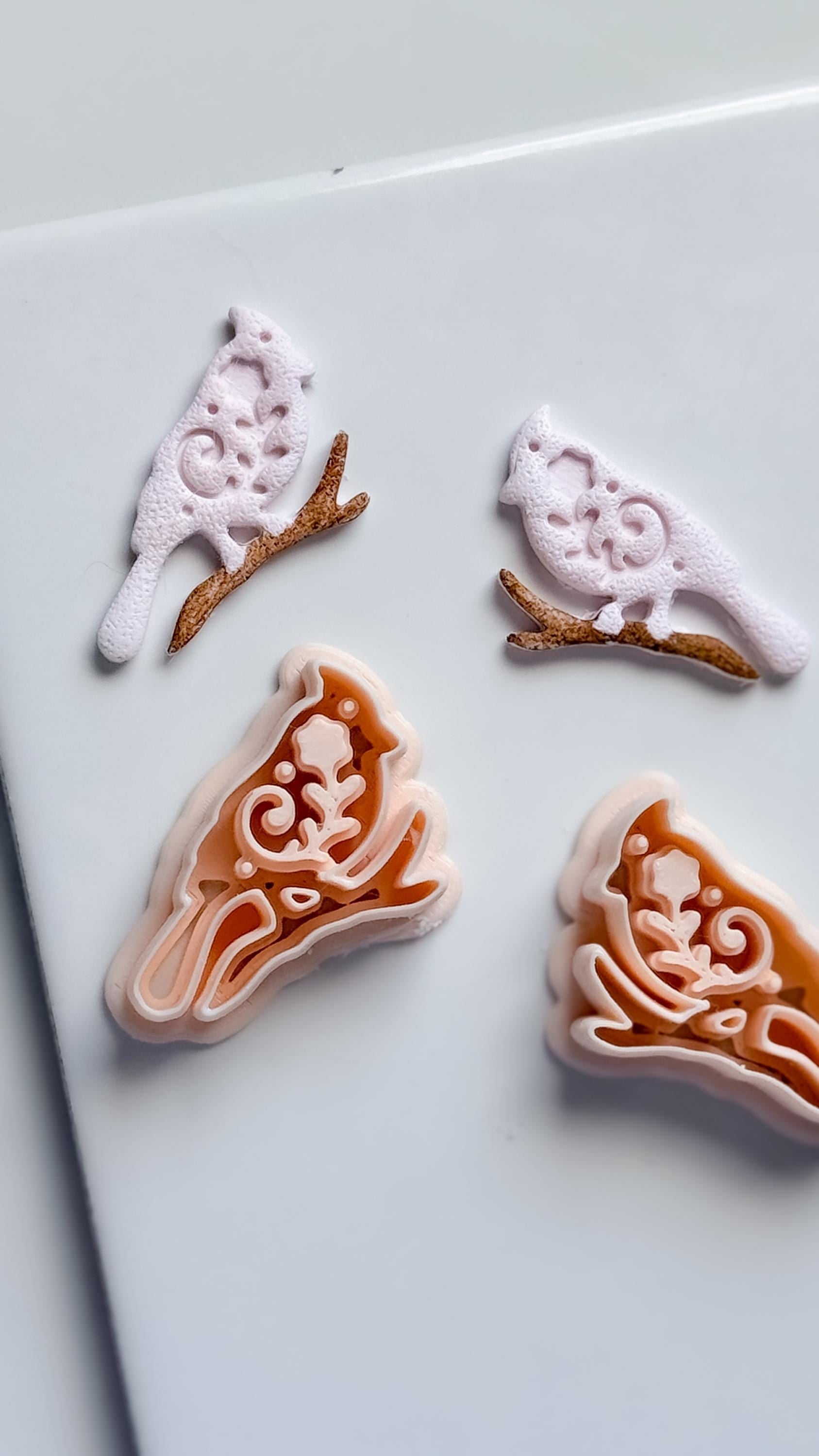 Bird on Branch Clay Cutter – Floral Cardinal Polymer Clay Earring and Craft Tool