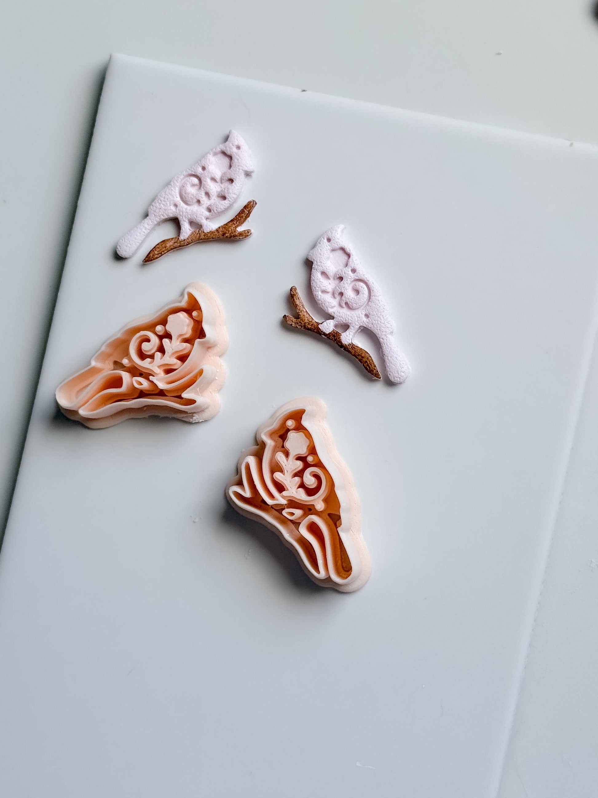 Bird on Branch Clay Cutter – Floral Cardinal Polymer Clay Earring and Craft Tool