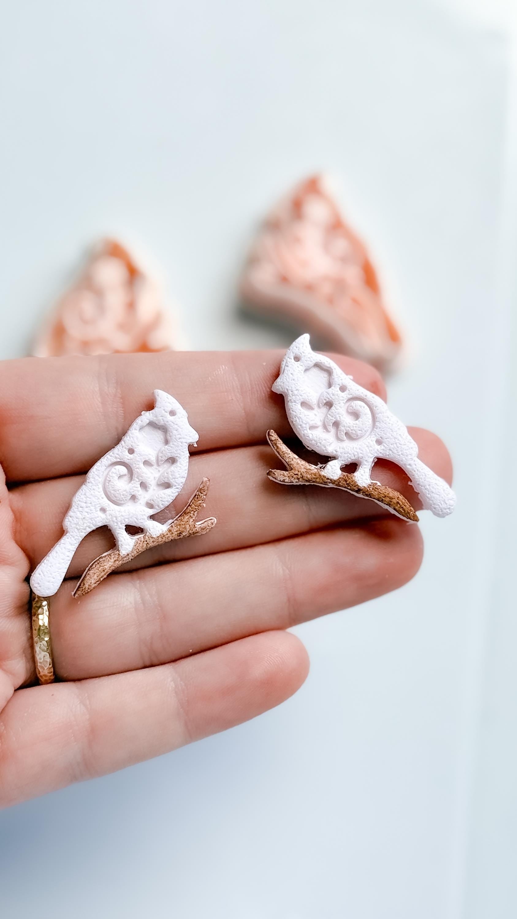 Bird on Branch Clay Cutter – Floral Cardinal Polymer Clay Earring and Craft Tool