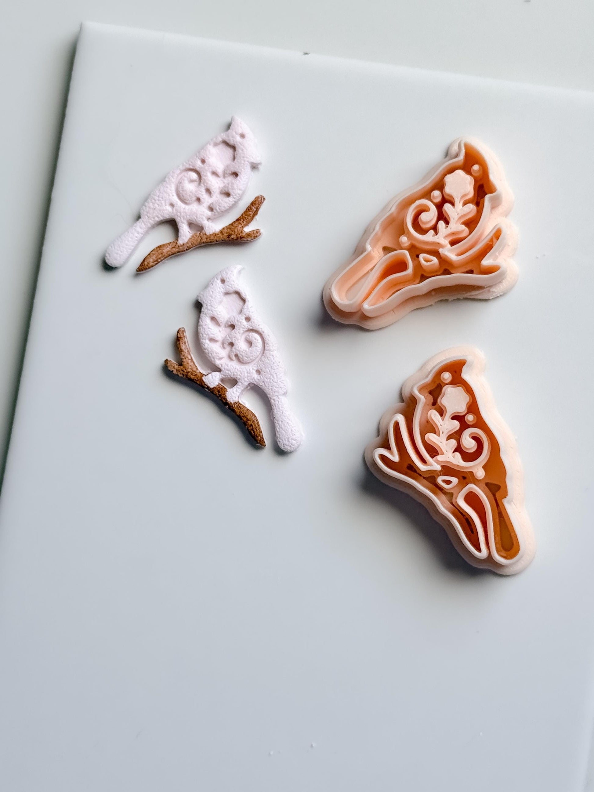 Bird on Branch Clay Cutter – Floral Cardinal Polymer Clay Earring and Craft Tool