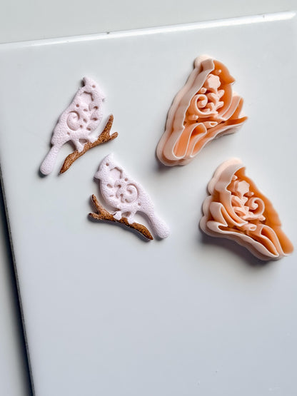 Bird on Branch Clay Cutter – Floral Cardinal Polymer Clay Earring and Craft Tool