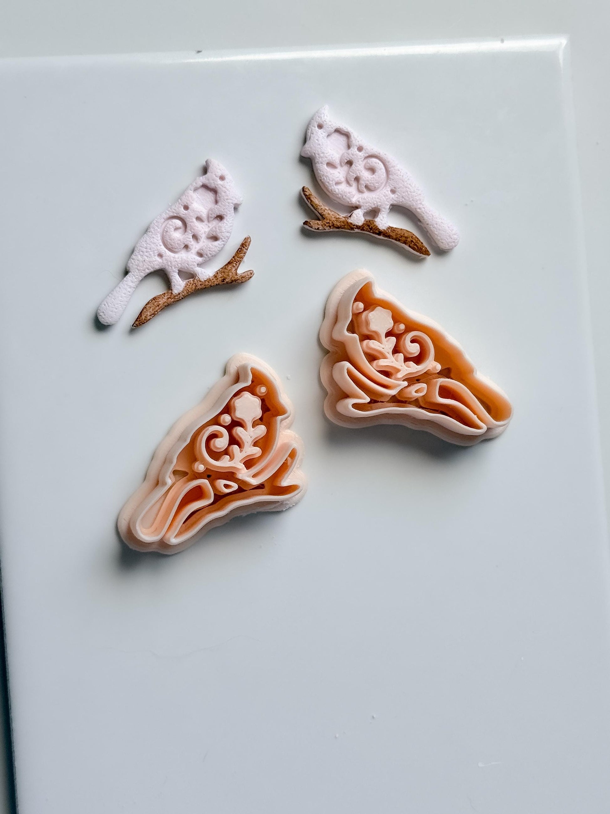 Bird on Branch Clay Cutter – Floral Cardinal Polymer Clay Earring and Craft Tool