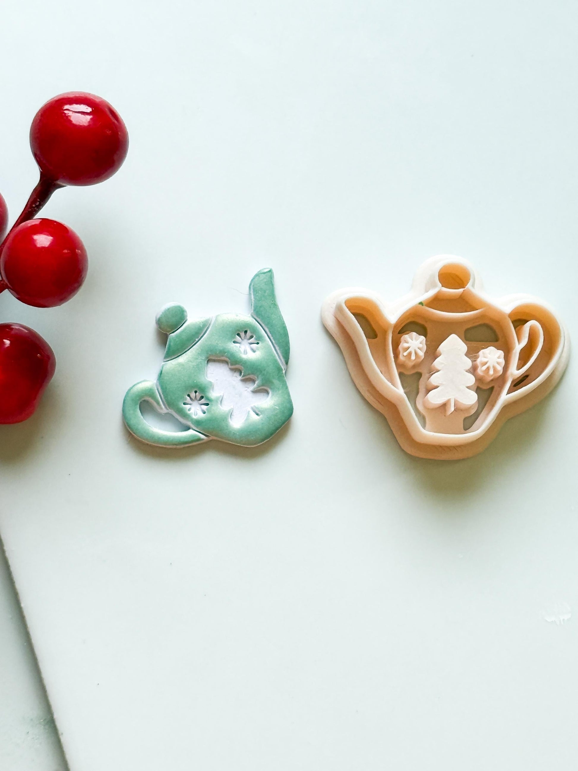 Christmas Teapot Clay Cutter – Holiday Polymer Clay Earring and Ornament Tool