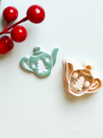 Christmas Teapot Clay Cutter – Holiday Polymer Clay Earring and Ornament Tool
