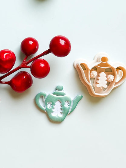 Christmas Teapot Clay Cutter – Holiday Polymer Clay Earring and Ornament Tool