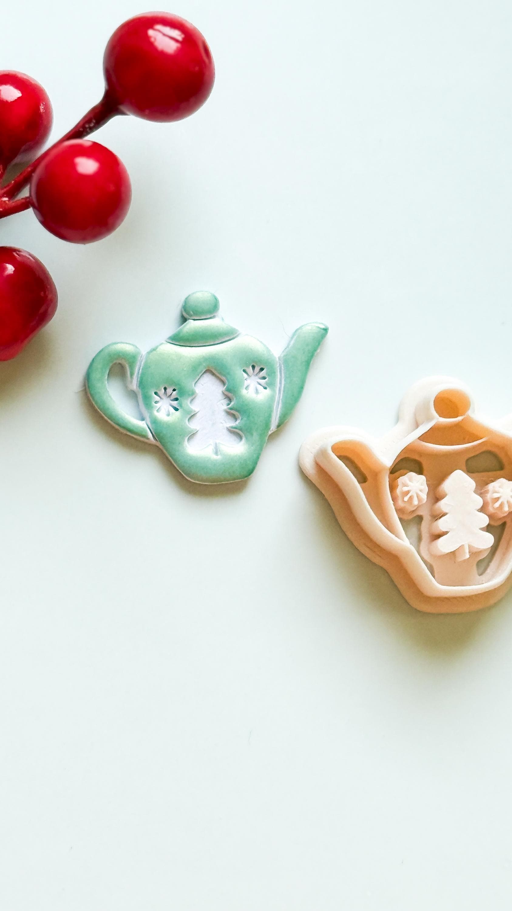 Christmas Teapot Clay Cutter – Holiday Polymer Clay Earring and Ornament Tool
