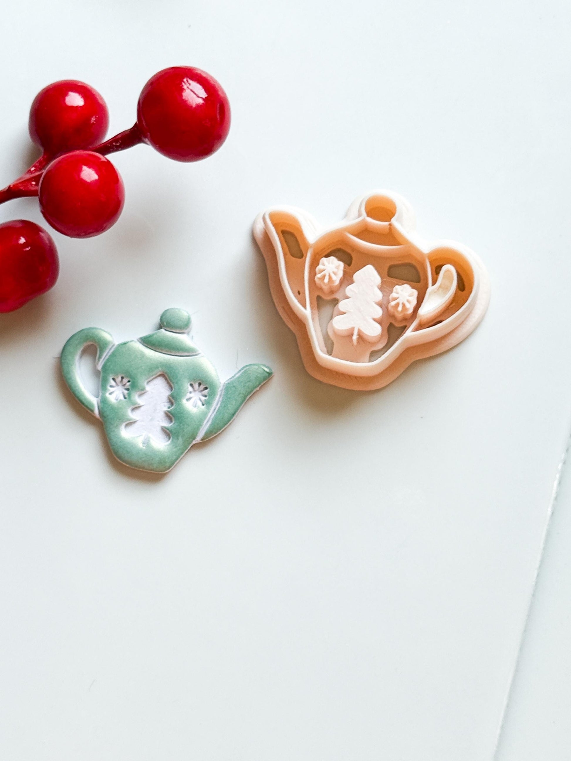 Christmas Teapot Clay Cutter – Holiday Polymer Clay Earring and Ornament Tool