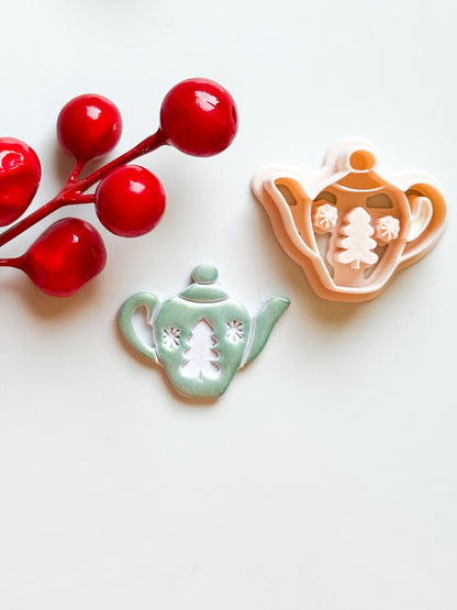 Christmas Teapot Clay Cutter – Holiday Polymer Clay Earring and Ornament Tool