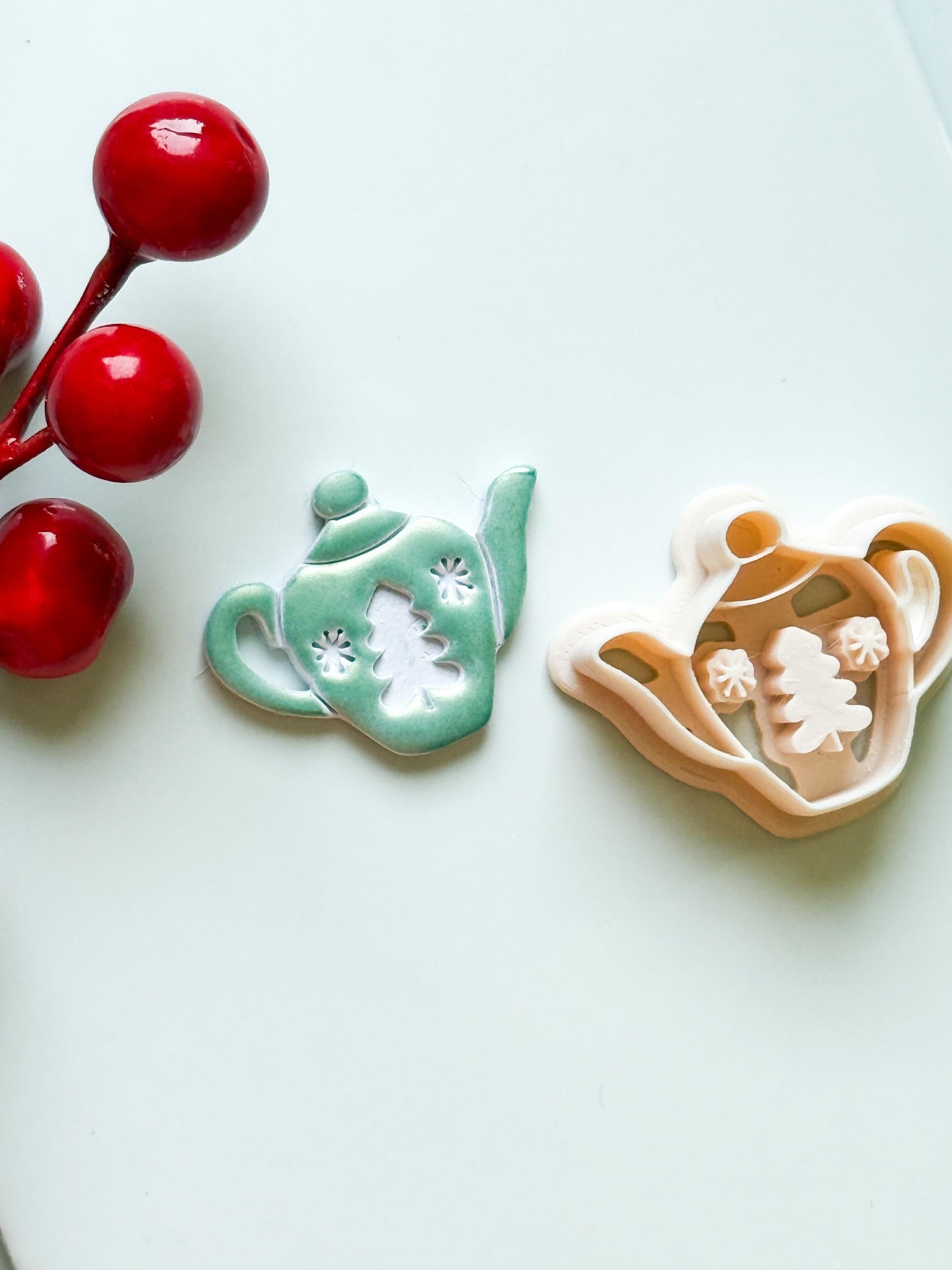 Christmas Teapot Clay Cutter – Holiday Polymer Clay Earring and Ornament Tool