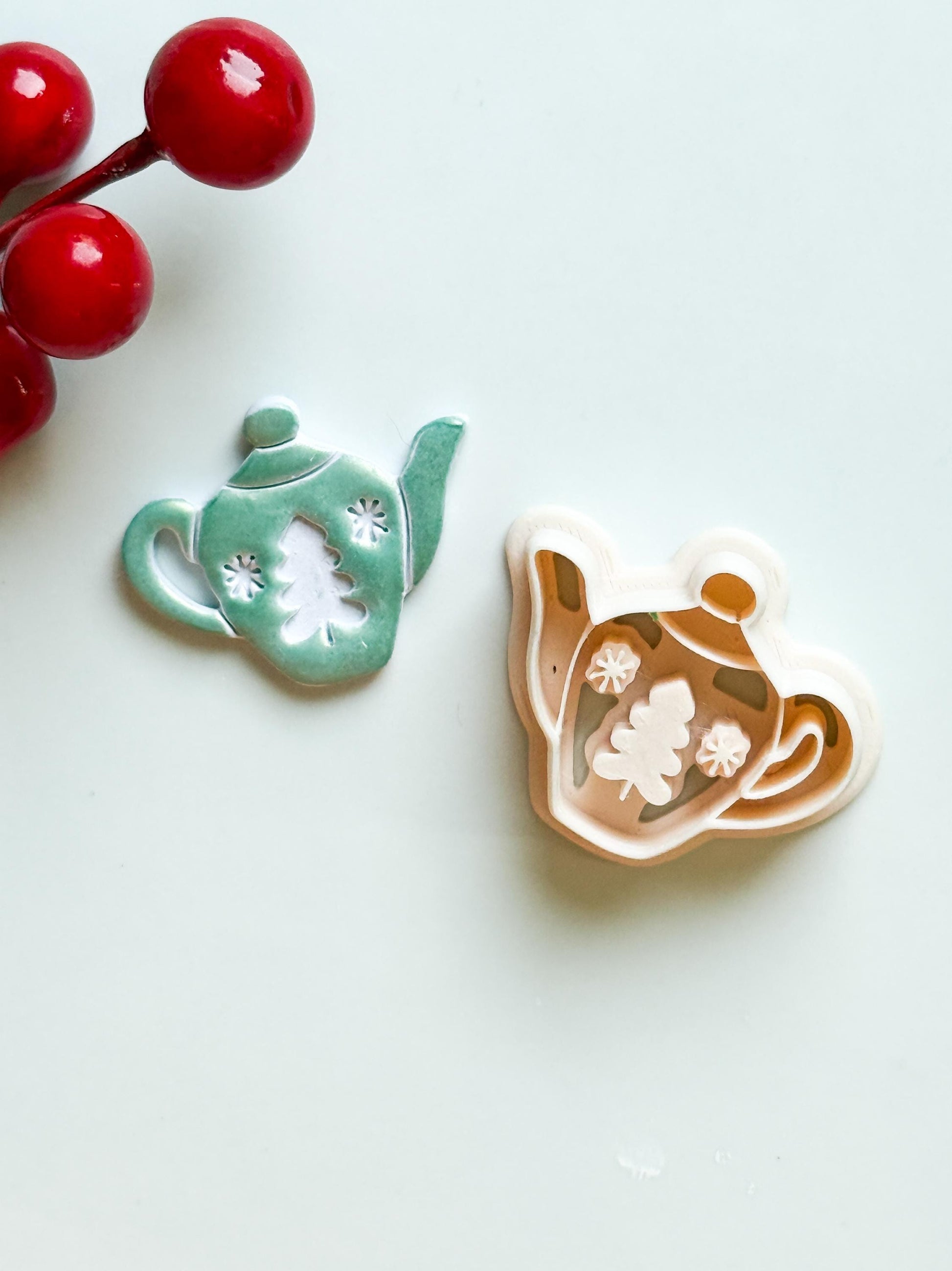Christmas Teapot Clay Cutter – Holiday Polymer Clay Earring and Ornament Tool
