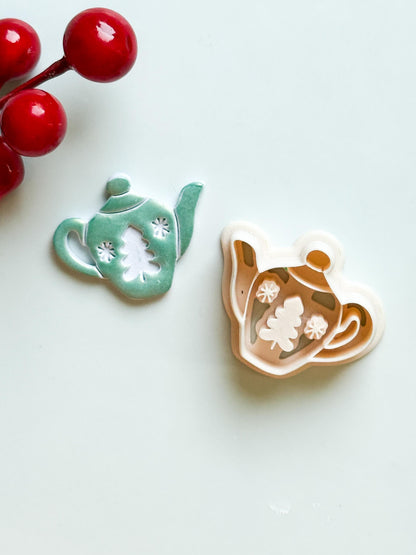 Christmas Teapot Clay Cutter – Holiday Polymer Clay Earring and Ornament Tool