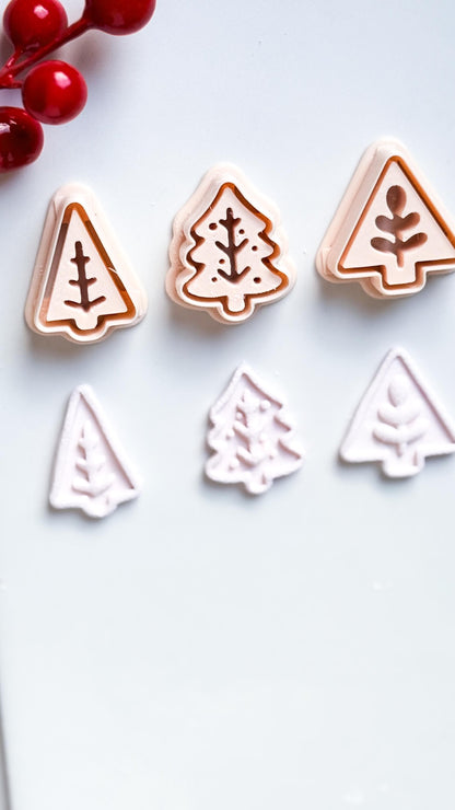 Modern Christmas Tree Clay Cutter Set – Embossed Holiday Polymer Clay Seal Tool