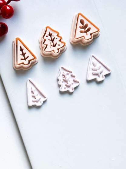 Modern Christmas Tree Clay Cutter Set – Embossed Holiday Polymer Clay Seal Tool