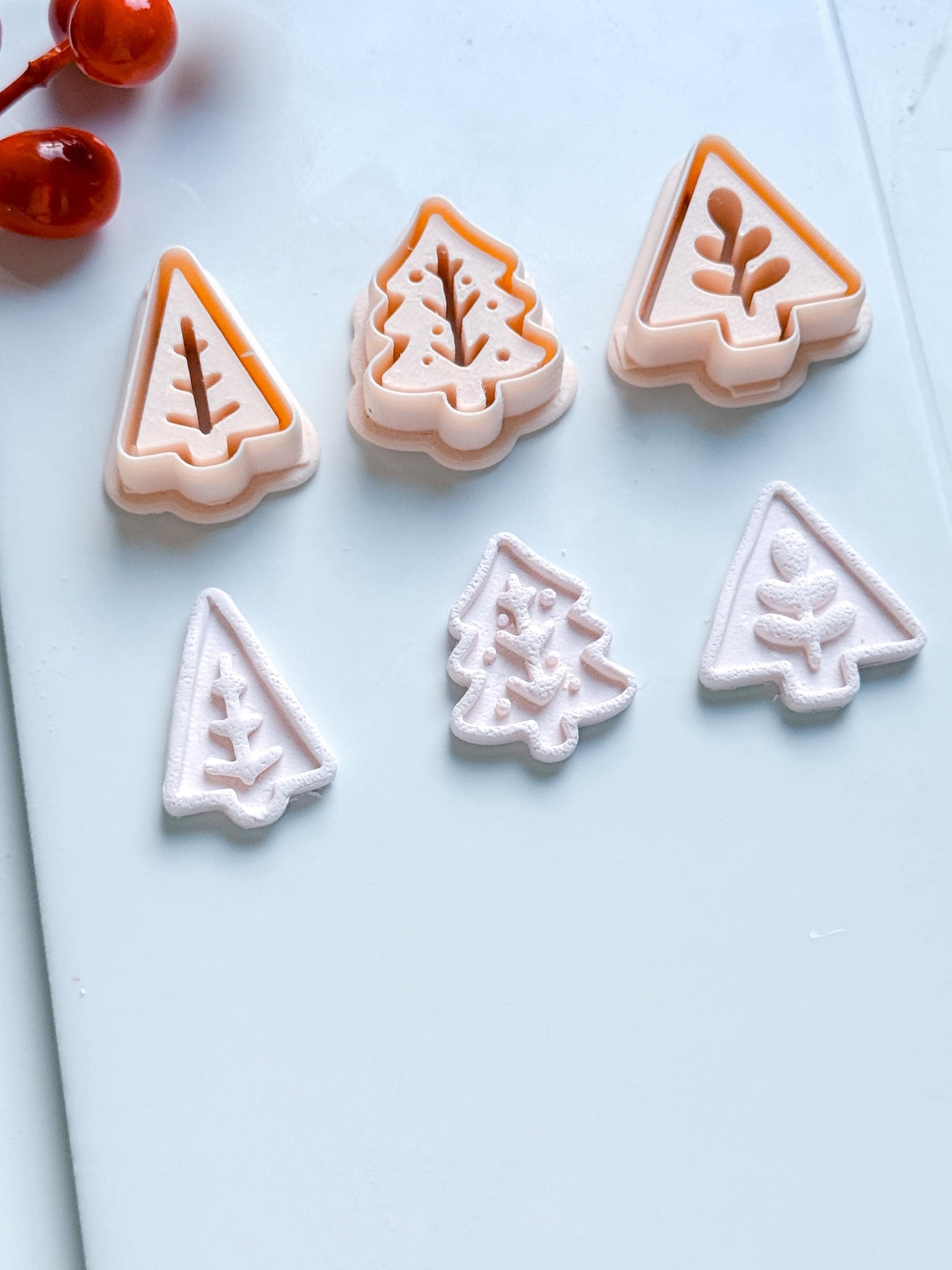 Modern Christmas Tree Clay Cutter Set – Embossed Holiday Polymer Clay Seal Tool