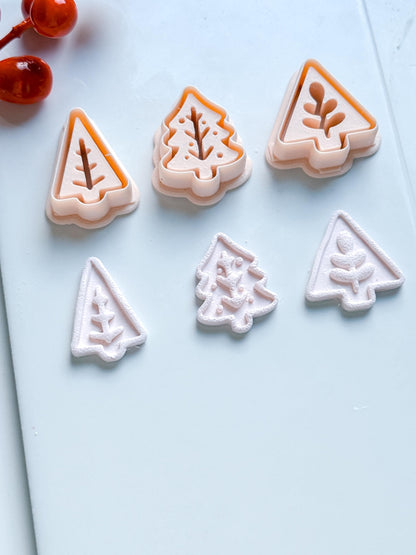 Modern Christmas Tree Clay Cutter Set – Embossed Holiday Polymer Clay Seal Tool