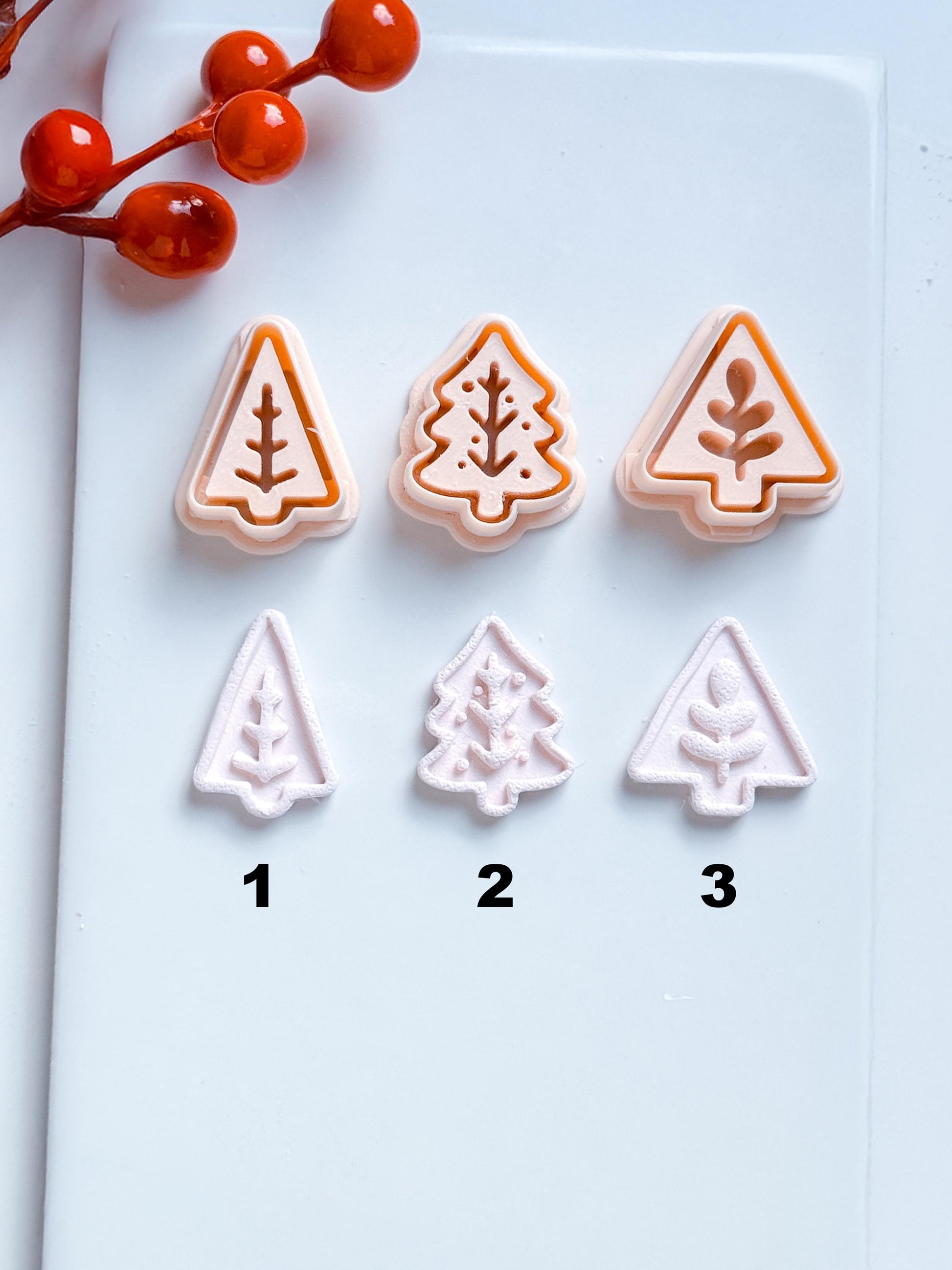 Modern Christmas Tree Clay Cutter Set – Embossed Holiday Polymer Clay Seal Tool