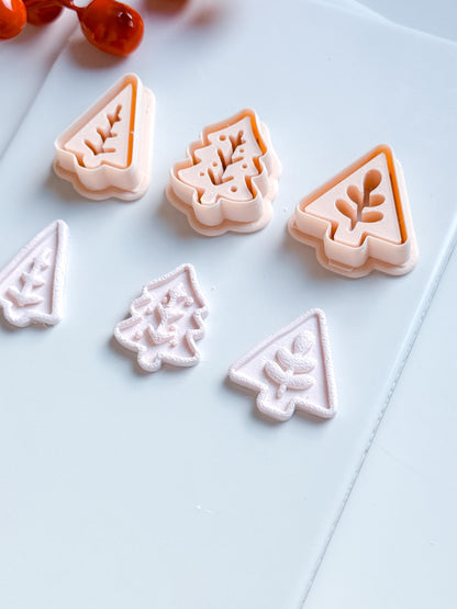 Modern Christmas Tree Clay Cutter Set – Embossed Holiday Polymer Clay Seal Tool
