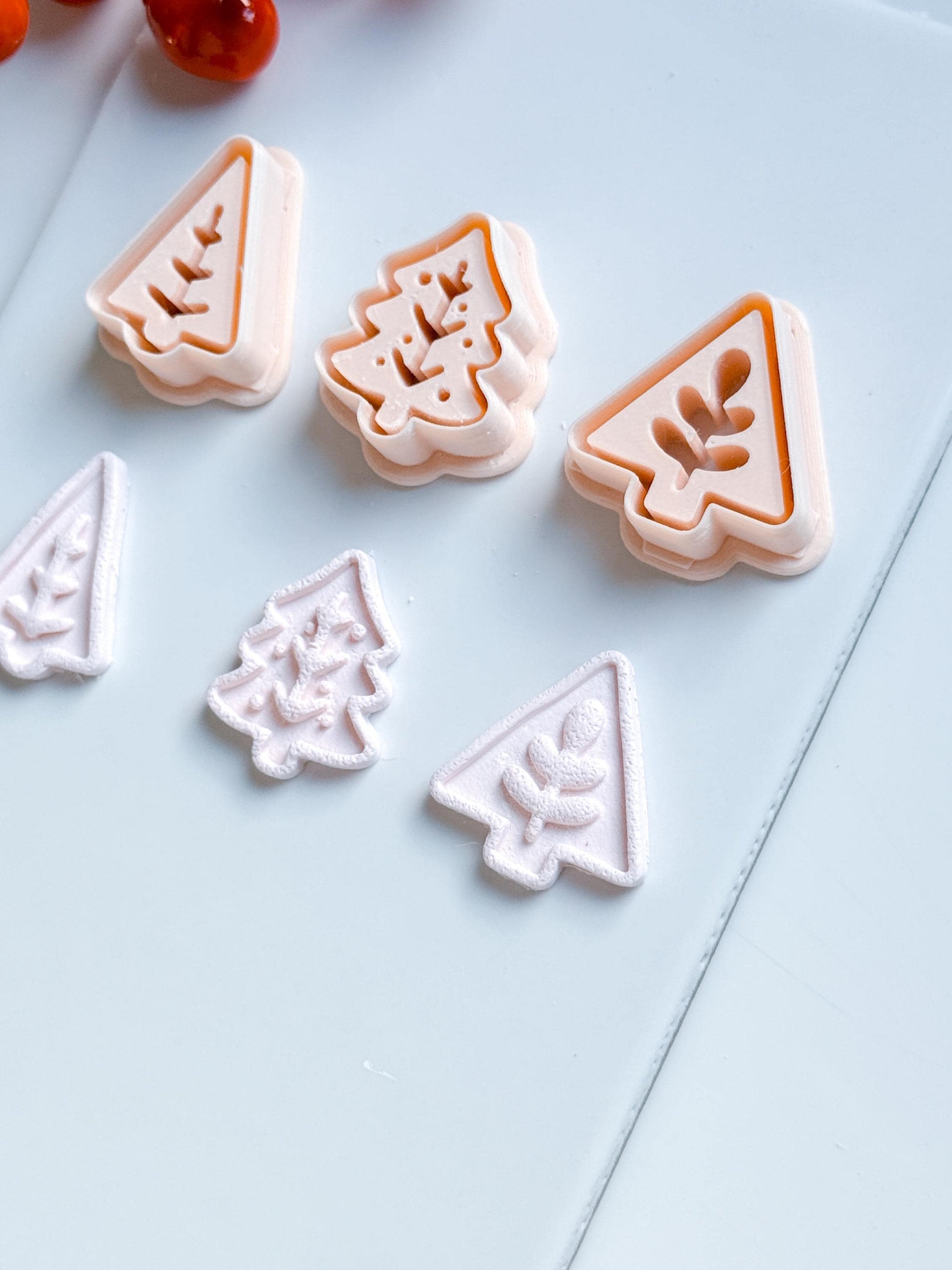 Modern Christmas Tree Clay Cutter Set – Embossed Holiday Polymer Clay Seal Tool