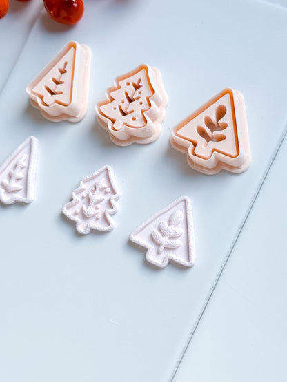Modern Christmas Tree Clay Cutter Set – Embossed Holiday Polymer Clay Seal Tool