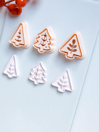 Modern Christmas Tree Clay Cutter Set – Embossed Holiday Polymer Clay Seal Tool