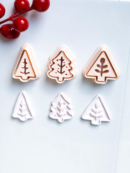 Modern Christmas Tree Clay Cutter Set – Embossed Holiday Polymer Clay Seal Tool
