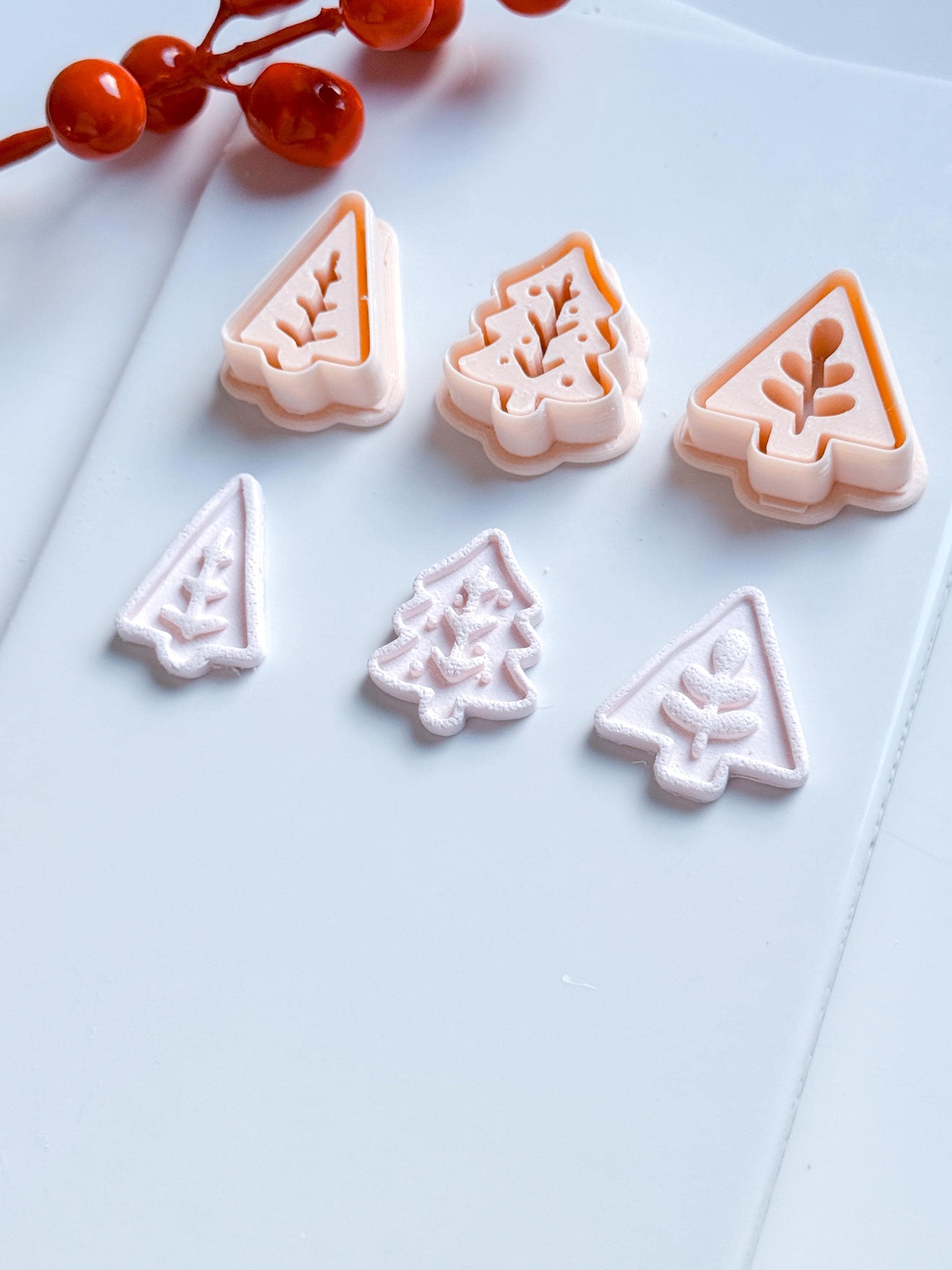 Modern Christmas Tree Clay Cutter Set – Embossed Holiday Polymer Clay Seal Tool