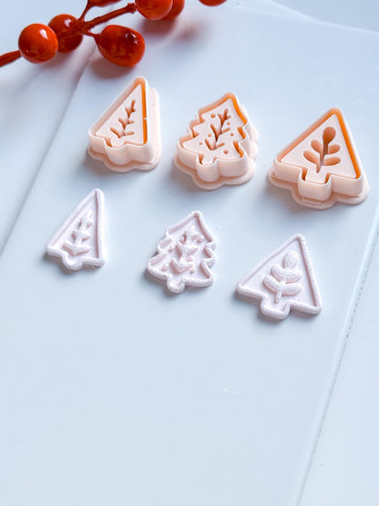 Modern Christmas Tree Clay Cutter Set – Embossed Holiday Polymer Clay Seal Tool
