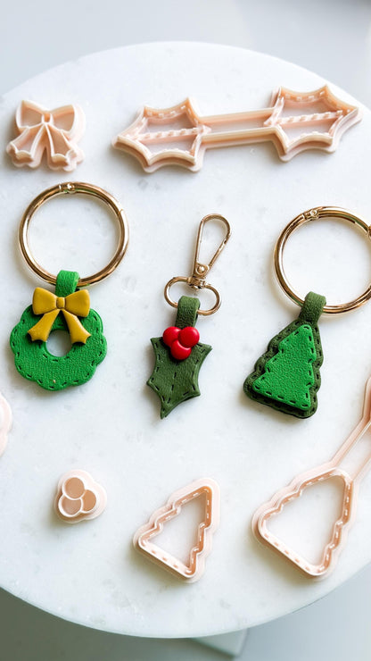 Christmas Keychain Clay Cutter – Wreath, Tree & Mistletoe Polymer Clay Tools for Holiday Crafts