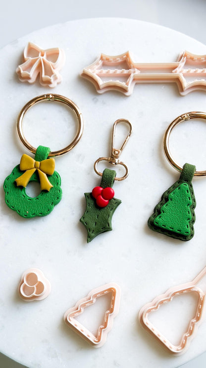 Christmas Keychain Clay Cutter – Wreath, Tree & Mistletoe Polymer Clay Tools for Holiday Crafts