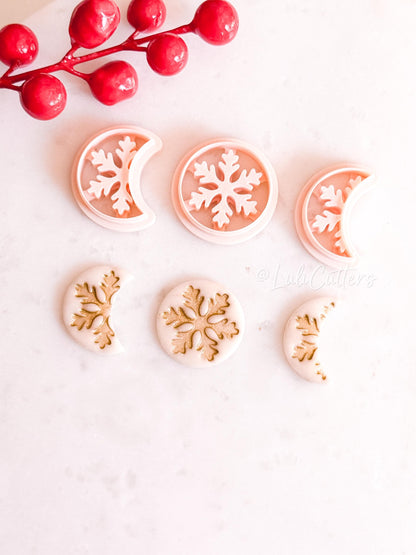 Crescent & Full Moon Snowflake Cutter – Winter Polymer Clay Tools for Earrings and Charms