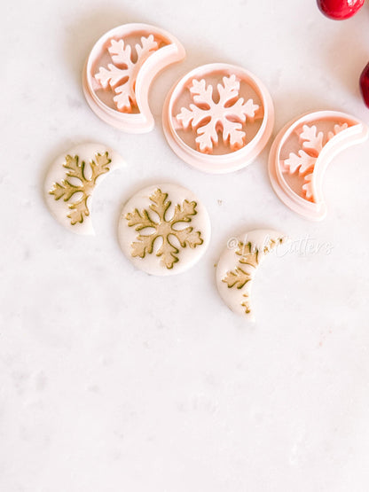Crescent & Full Moon Snowflake Cutter – Winter Polymer Clay Tools for Earrings and Charms
