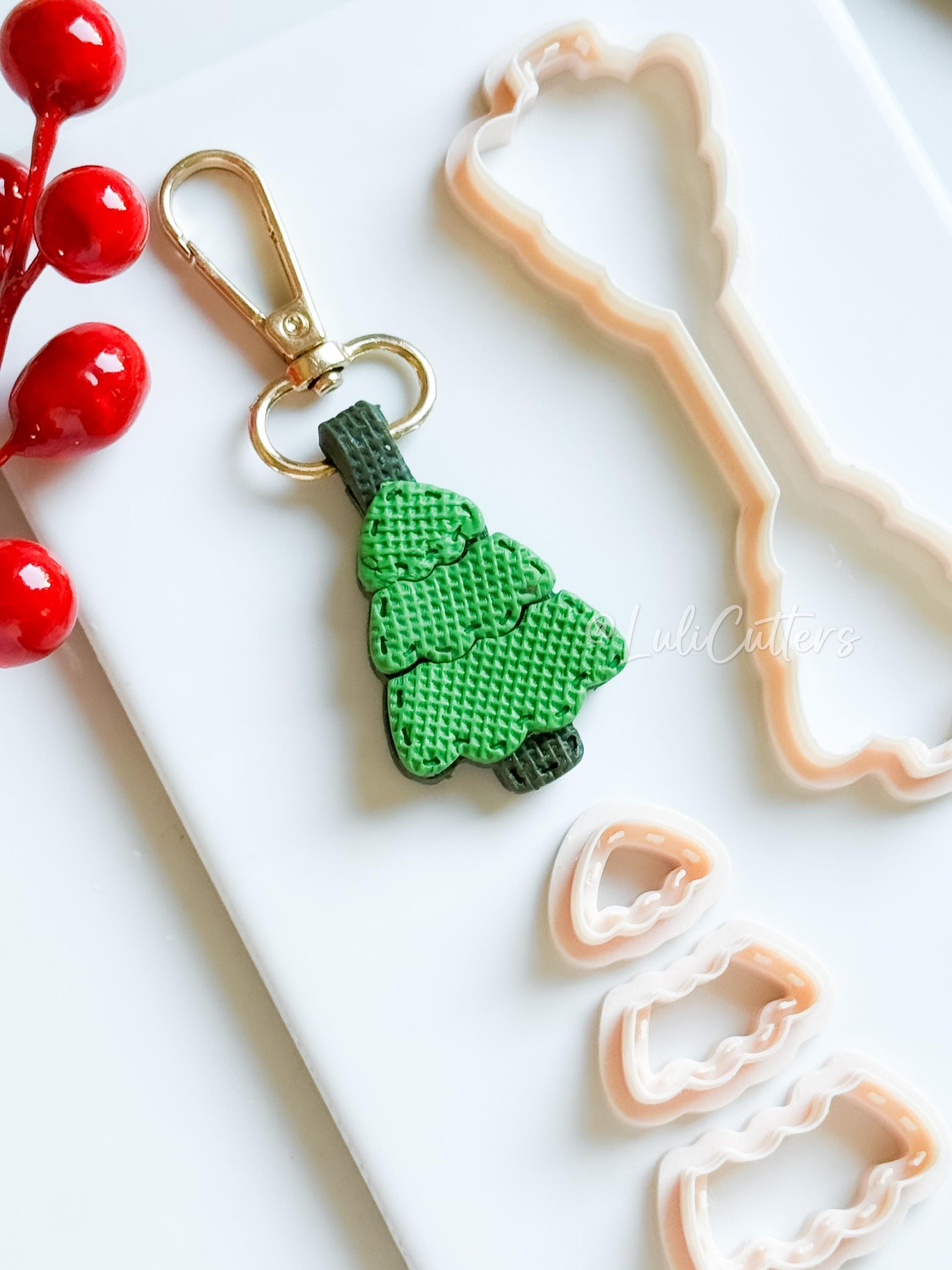 Christmas Tree Keychain: Holiday Charm Clay Cutter Set