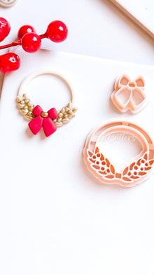 Christmas Wreath Clay Cutter Set – Polymer Clay Tools with Bow and Holly Leaf Design